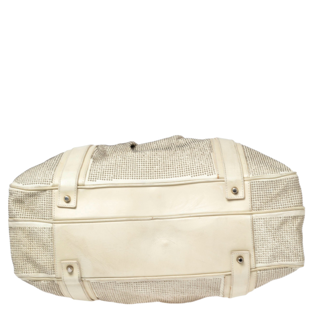 BURBERRY Off White Leather Studded Ashbury Knight Satchel - Picture 8 of 9